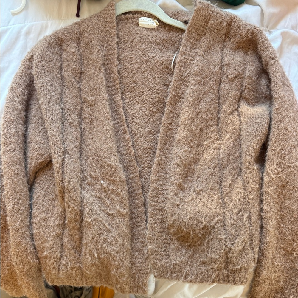 Fluffy Brown Cardigan with Open Front Design